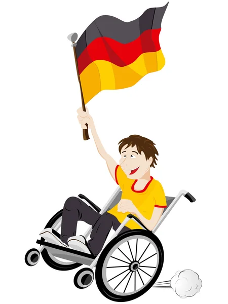 ध्वज के साथ व्हीलचेयर पर जर्मनी स्पोर्ट फैन समर्थक — स्टॉक वेक्टर