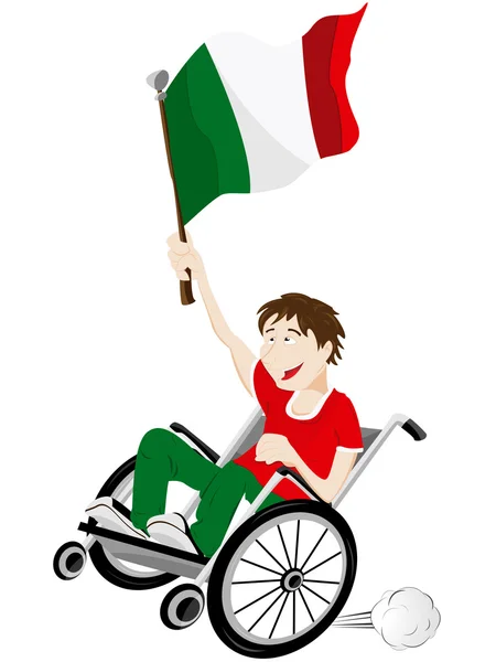 Ιταλία αθλητισμού ανεμιστήρα υποστηρικτής για αναπηρική καρέκλα με σημαία — Διανυσματικό Αρχείο