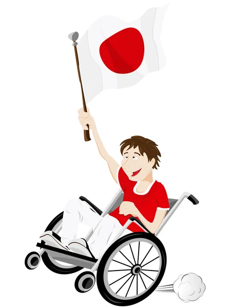 Japonia sport fan kibiców na wózku inwalidzkim z flagą — Wektor stockowy