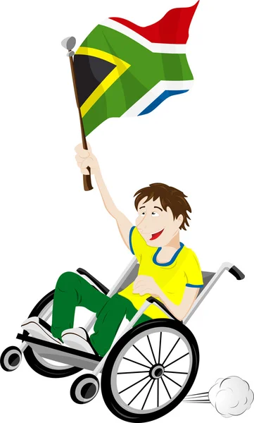 Republika Południowej Afryki sport fan kibiców na wózku inwalidzkim z flagą — Wektor stockowy
