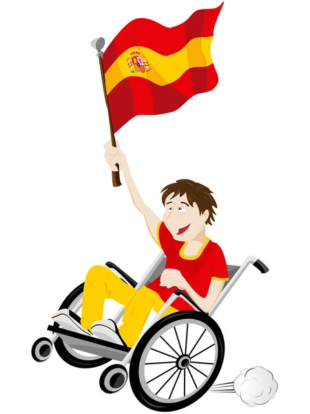 Espanha Sport Fan Supporter em cadeira de rodas com bandeira — Vetor de Stock
