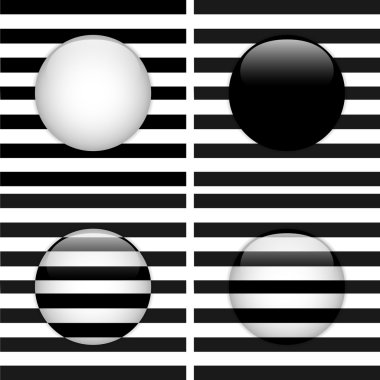 Set of Four Glass Circle Black and White Stripes clipart