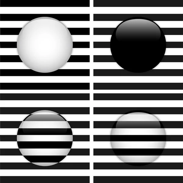 Set of Four Glass Circle Black and White Stripes — Stock Vector
