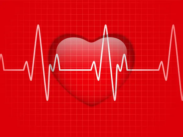 Corazón rojo brillante del cristal del cardiograma — Vector de stock