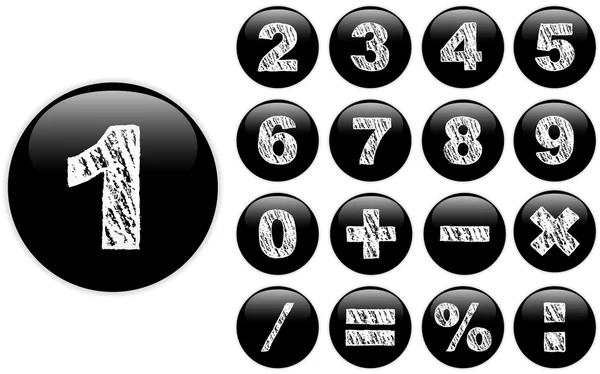 Números de giz alfabeto em botões pretos brilhantes — Vetor de Stock
