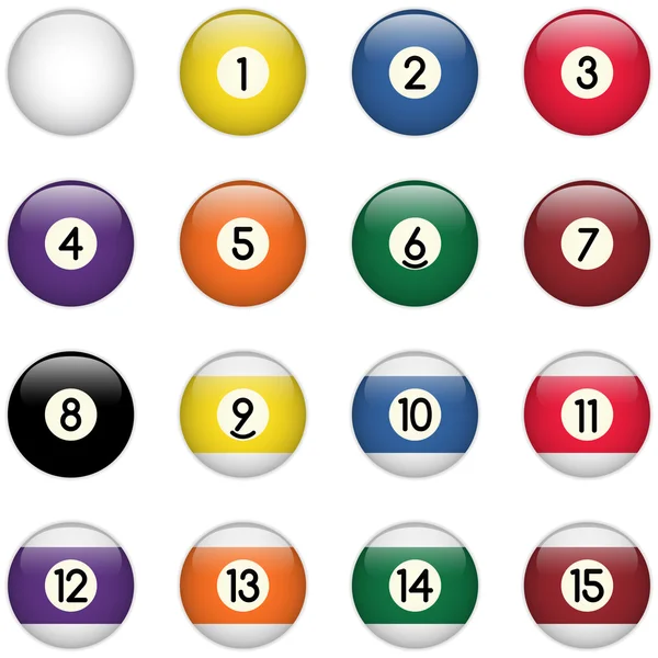 Farbige Billardbälle von null auf fünfzehn gesetzt — Stockvektor