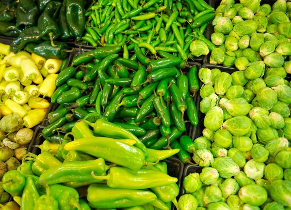 Grocery Store Bins Filled With Chilies — Stock Photo, Image