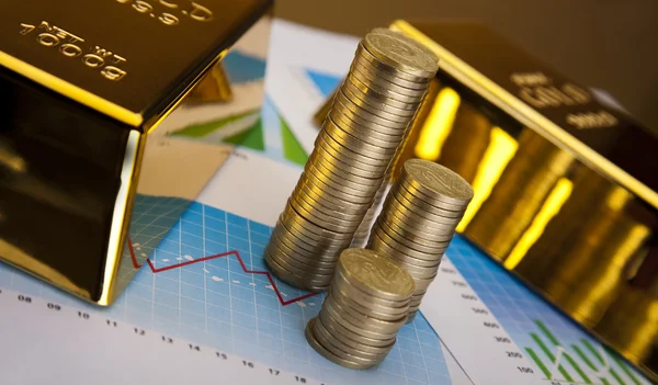 stock image Gold bars and coins