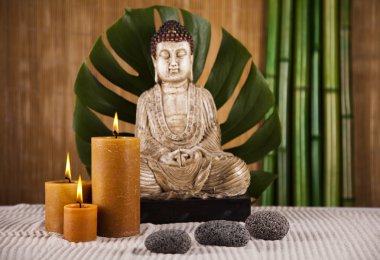 Still life with buddha statue and bamboo clipart