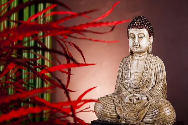 Posąg Buddy i bambusowe — Zdjęcie stockowe