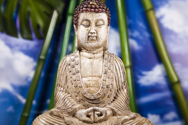 Still life with buddha statue and bamboo — Stock Photo, Image