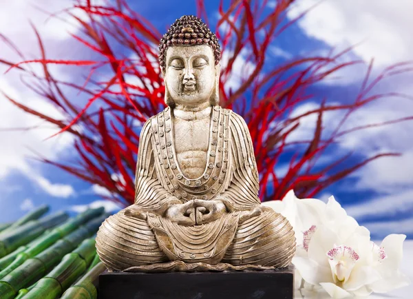 Buddha és a kék ég háttér — Stock Fotó