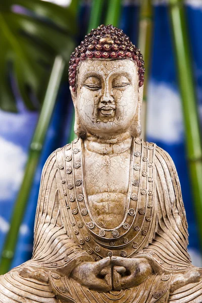 Standbeeld van Boedha en bamboe — Stockfoto
