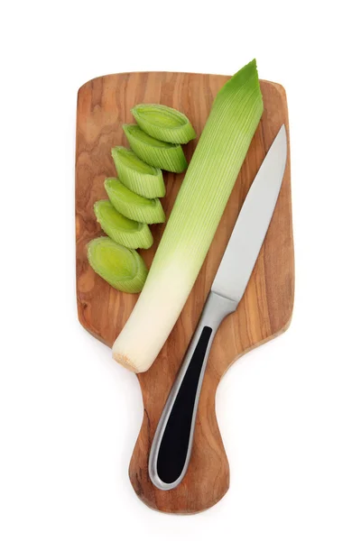 Leeks on Chopping Board — Stock Photo, Image