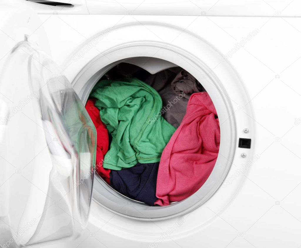 Washing machine with clean colorful clothes