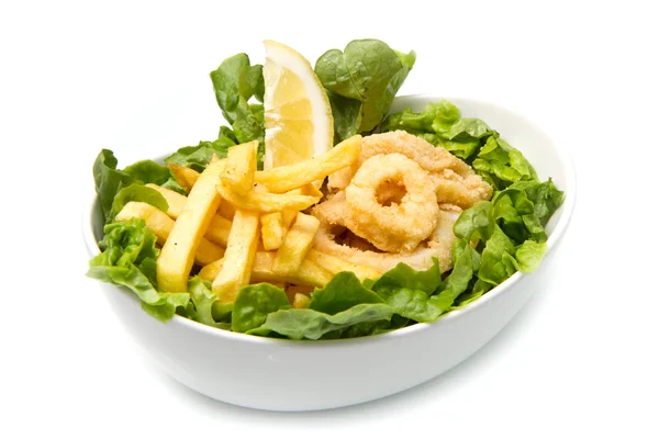 Calamari frito com potato — Fotografia de Stock