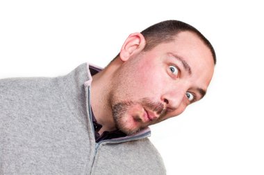 Man with black hair up isolated, crazy, mad, funny, shocked, clipart