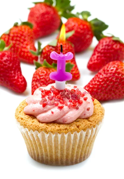 Strawberry cupcake with candle