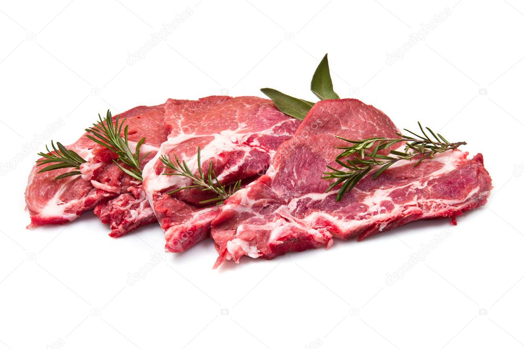 Sliced raw meat isolated