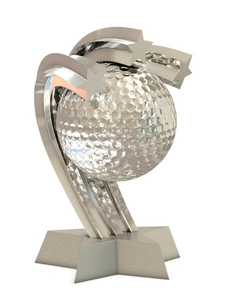 Серебряный трофей со звездами и мячом для гольфа — стоковое фото