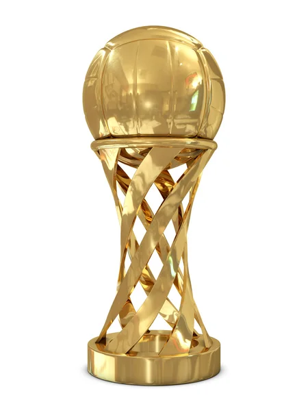 金色奖杯与排球球 免版税图库图片