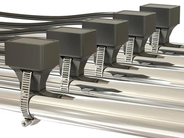 Capteurs de température sur tuyaux métalliques Images De Stock Libres De Droits
