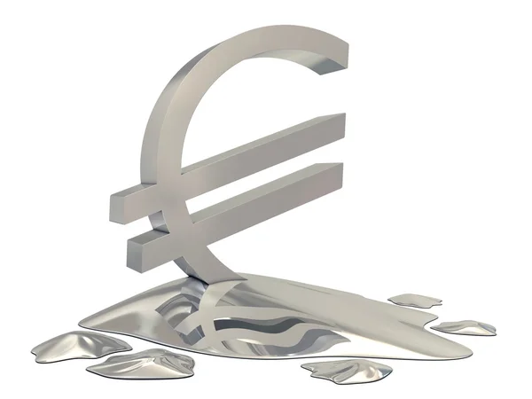 Euro sinal prata derreter — Fotografia de Stock