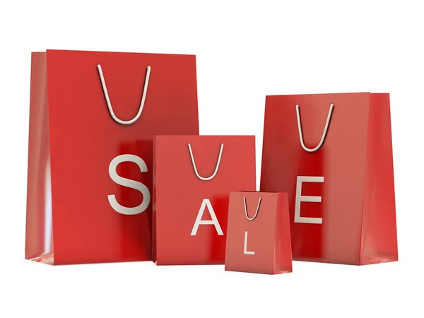 Rote Einkaufstüten und Verkaufstext — Stockfoto