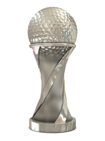Zilveren trofee met sterretjes en zwarte golfbal — Stockfoto