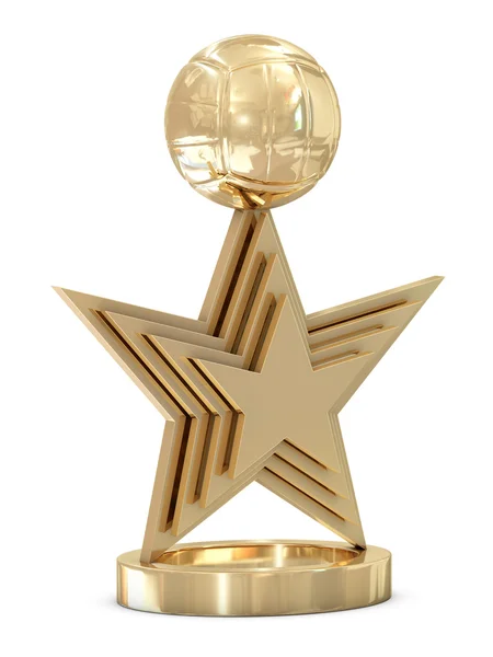 Goldene Volleyball-Trophäe mit mehreren Sternen und Ball Stockbild