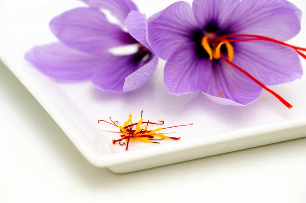 Saffron Flowers And Stamens — Stock Photo, Image