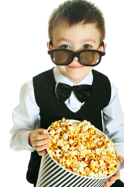 Boy with popcorn — Stock Photo, Image