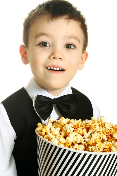 Boy with popcorn — Stock Photo, Image