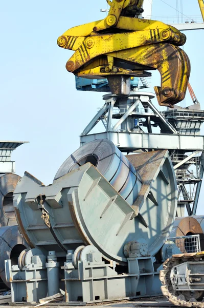 stock image Rolls of steel sheet in harbor