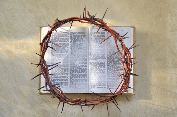 Crown of thorns and bible — Stock Photo, Image