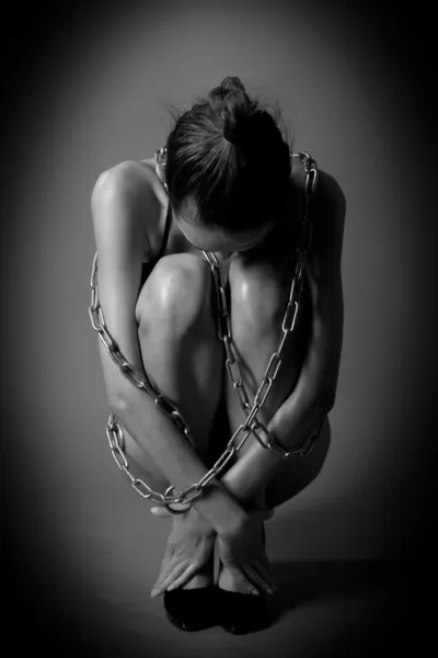 Woman in chain bw illustration — Stock Photo, Image