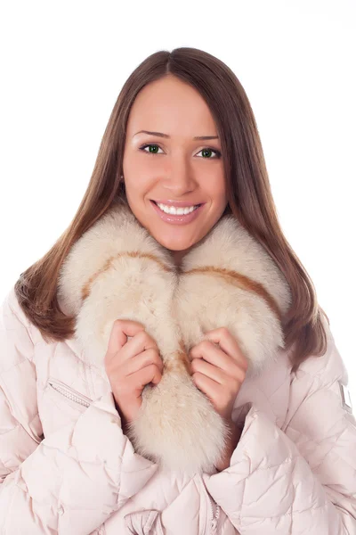 Woman in fur on a white background. — Stock Photo, Image