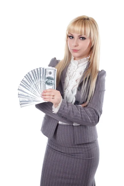 Meisje houden een dollar cash . — Stockfoto