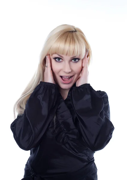 Pretty blonde girl with shocked expression — Stock Photo, Image