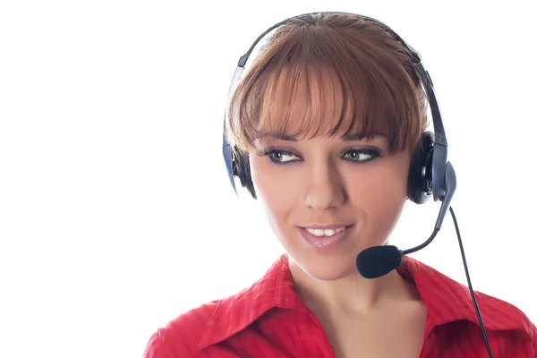 Porträt einer jungen Frau mit Kopfhörern auf weißem Hintergrund — Stockfoto