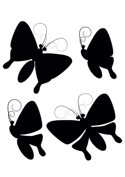 Cuatro mariposas negro siluetas vector — Vector de stock