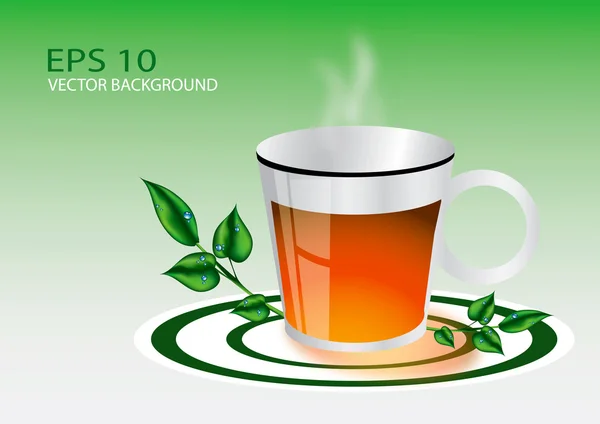 喝杯茶与叶子 eps 10 — 图库矢量图片