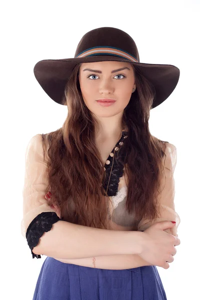 Beyaz izole şapkalı kadın — Stok fotoğraf