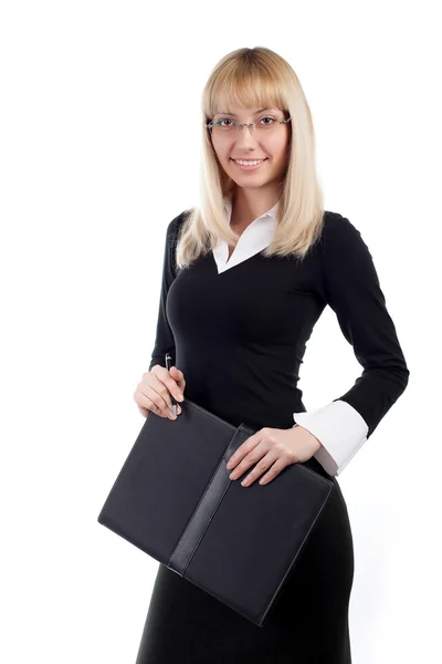 Business blonde on a white bg — Stock Photo, Image