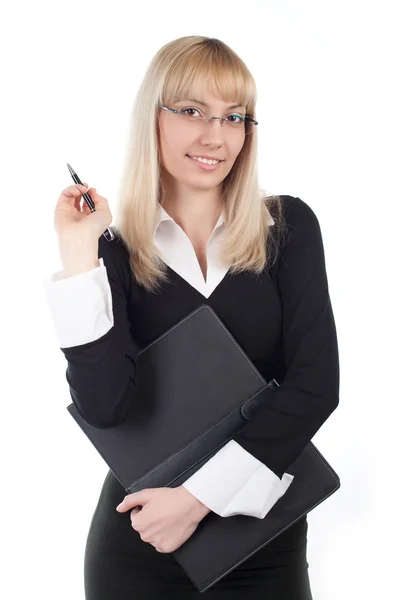 Blond affärskvinna på en vit — Stockfoto