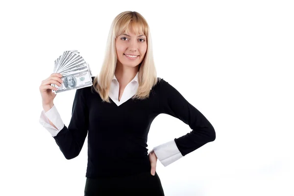 Woman holding money in hand — Stock Photo, Image