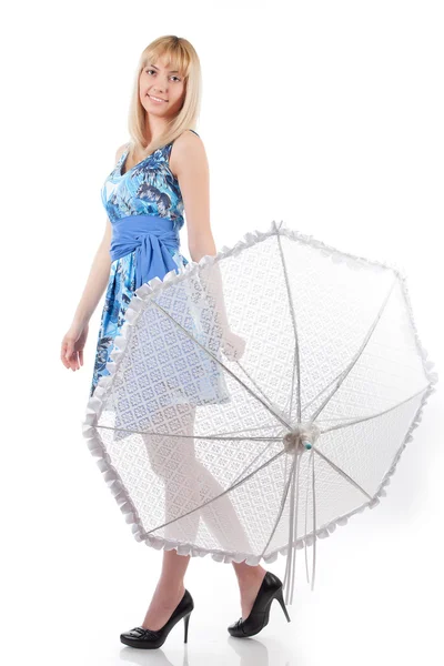 Schoonheid van de jonge vrouw met paraplu — Stockfoto