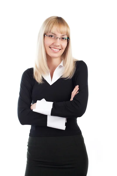Giovane donna d'affari bionda su un bianco — Foto Stock