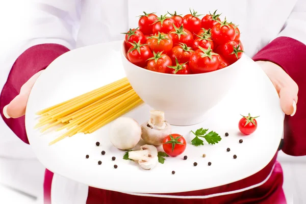 Ingredientes de Chef para massas italianas — Fotografia de Stock