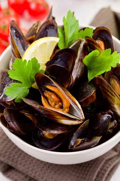 stock image Mussels with white wine